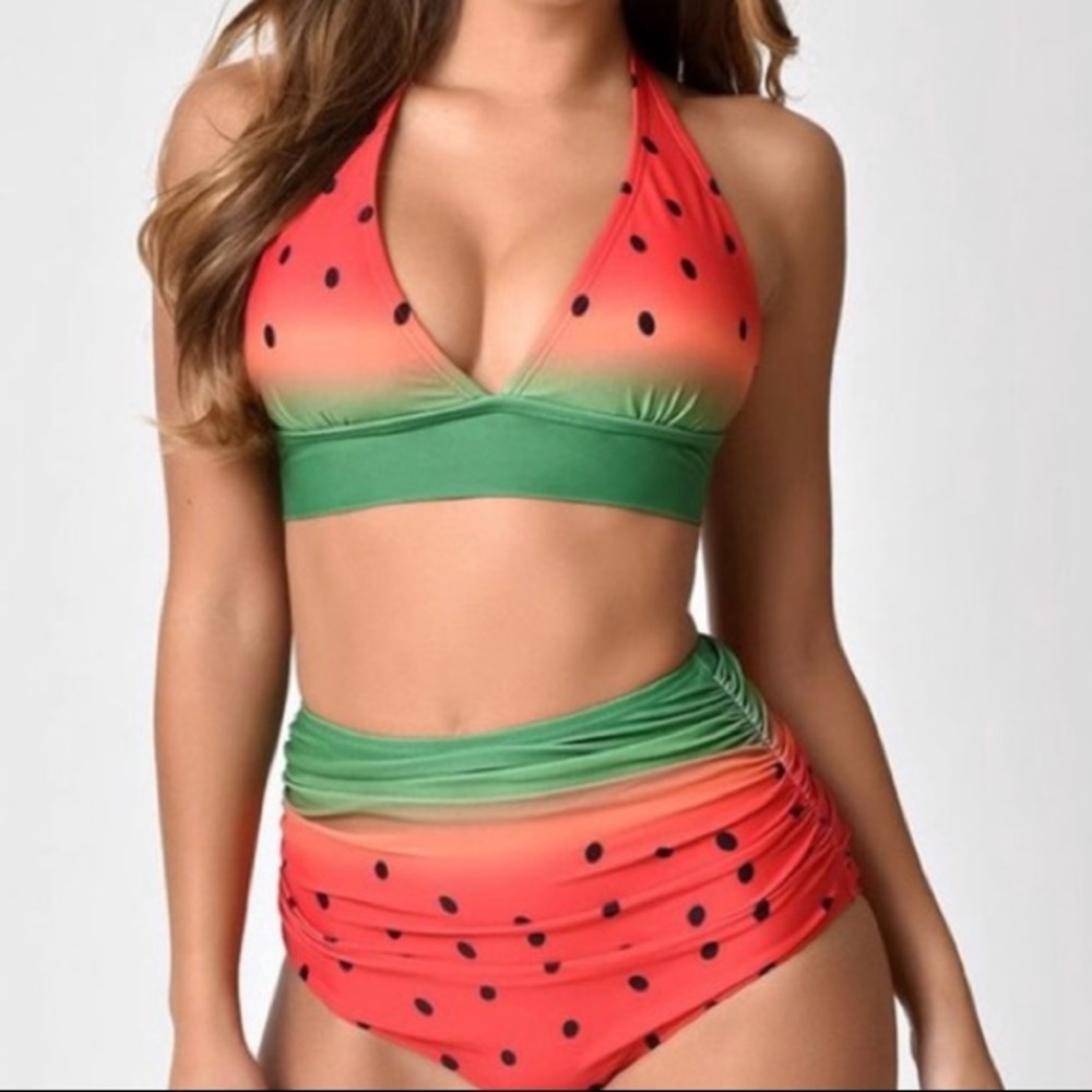 Unique Vintage Watermelon High-Waisted Bikini